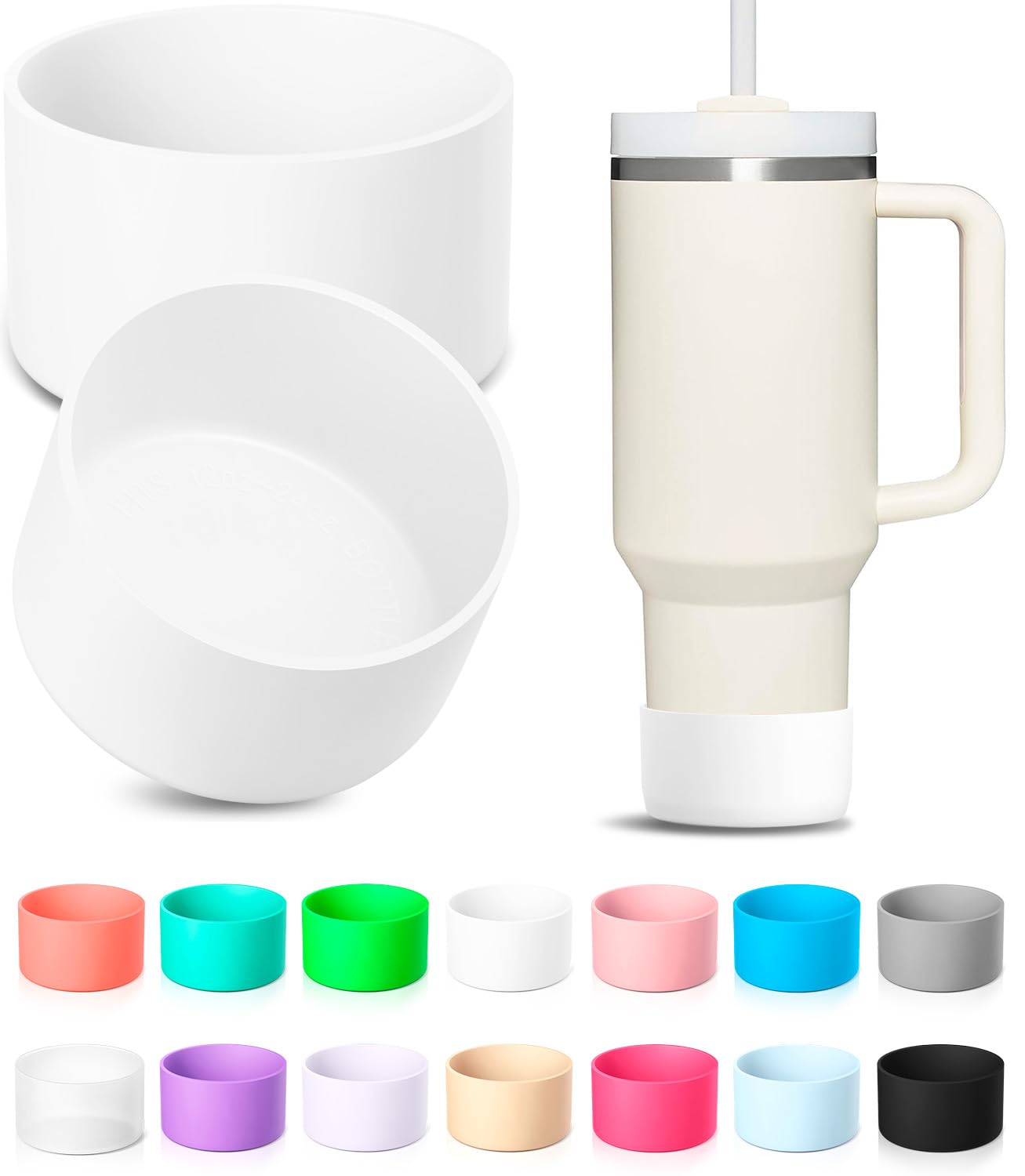 KTKUDY 2Pcs Silicone Boot for Stanley Quencher Tumbler H2.0 30 oz 40 oz & IceFlow 20 oz 30 oz & intended for Hydro Flask Water Bottle 12-24 oz - Protective Cup Bottom Accessories Fits Stanley Cup