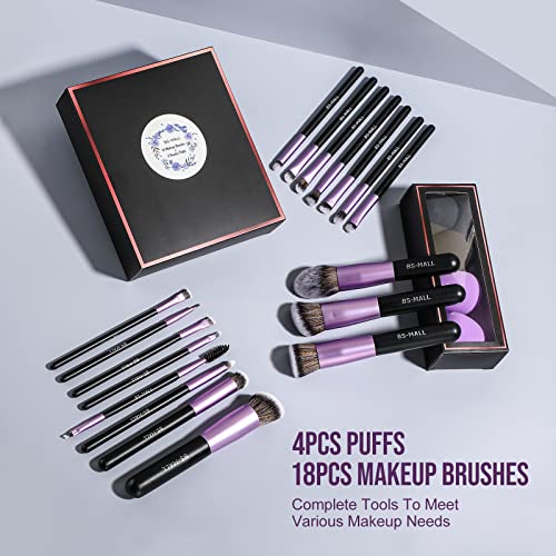 BS-MALL Makeup Brushes Premium Synthetic Foundation Powder Concealers Eye Shadows Makeup 18 Pcs Brush Set with 4 Pcs Makeup sponge Set