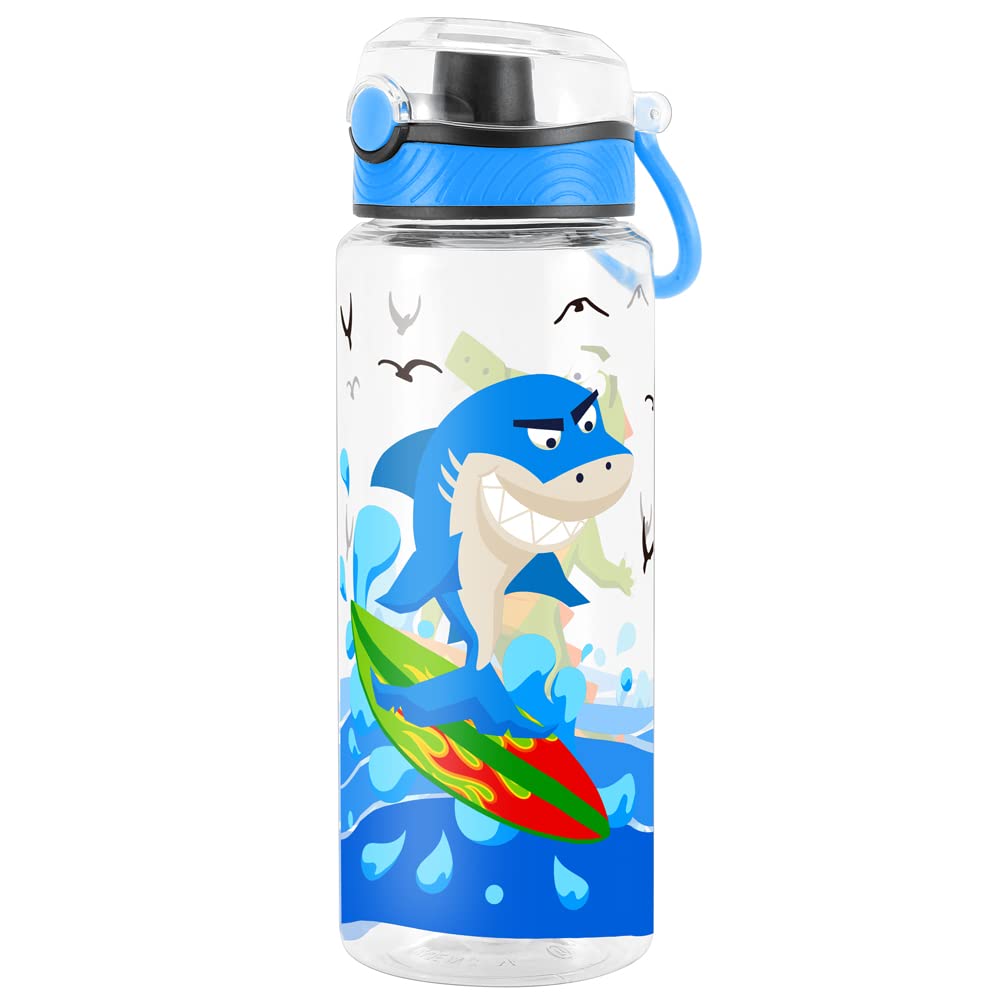 Cute Water Bottle for School Kids Girls, BPA FREE Tritan & Leak Proof & Easy Clean & Carry Handle, 23oz/ 680ml - Shark