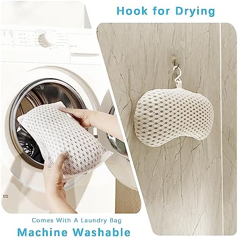 Bath Pillow Bathtub Pillow with 3 Non-Slip Suction Cups,Bath Pillow for Tub-Comfortable Bathtub Pillows for Neck Head and Back Support,Extra Thick and Soft Air Mesh Pillow for Bath,White