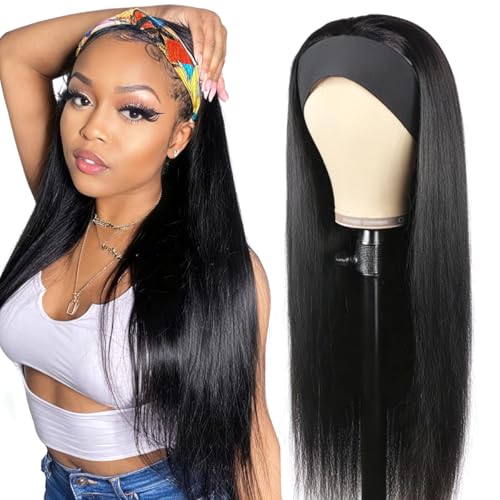Headband Wig Human Hair Straight 18 Inch Headband Wigs for Black Women Glueless None Lace Front Wig Brazilian Virgin Human Hair Wigs Natural Color 150% Density