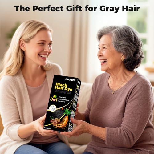 JUANCHI Black Hair Dye Shampoo 3 in1, Black Shampoo Hair Dye for Gray Coverage, Natural Hair Color for Women Men, Herbal Formula, Ammonia-free, Lasts 30 Days, 500ml (16.90 oz)