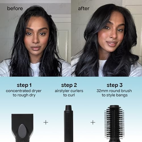 BONDIBOOST 6-in-1 Everlast Airstyler System - Wet to Dry Hair Styler, Hair Dryer Brush with Curlers, Round Brushes, Dryer & Concentrator Attachments, Versatile Heat & Airflow Settings + All Hair Types