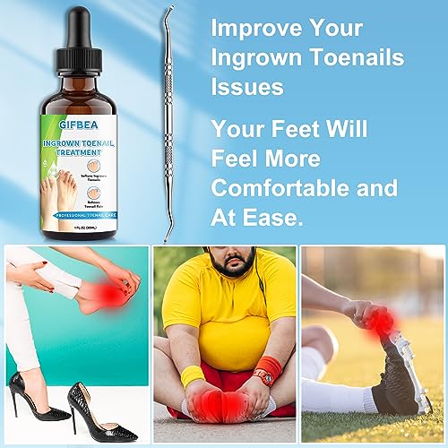 Ingrown Toenail Treatment w/Ingrown Toenail Drops Reliever & Softener,Double Sided Pedicure Nail Lifter Tool for Easy Trimming Care Thick Nail & Ingrown Toe Nail,Toenail Cleaner Kit for Men Women