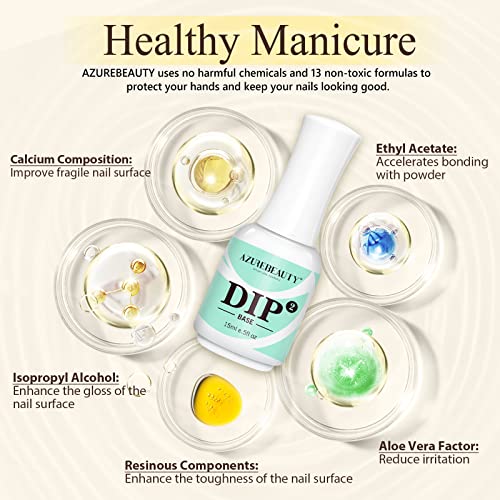 AZUREBEAUTY 4+4pc Dip Powder Liquid Set, 15ml/0.5oz, with Base/Top Coat, Activator, Brush Saver, Nail File– Fast Drying Formula, No UV Light Needed 