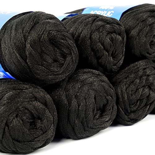 Brazilian Wool Hair Yarn for Braids 100% Brazilian Wool Hair Acrylic Yarn for African Braids/Spring Twist/Faux Locs/Wraps with Crochet Hook(8 Roll, Natural Black)