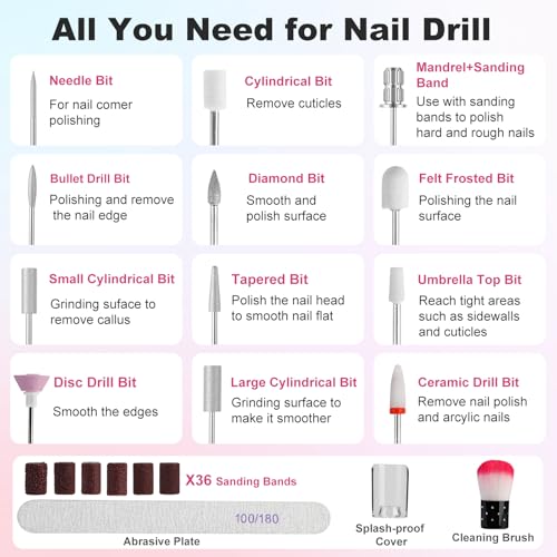 Cordless Electric Nail Drill with UV Light Lamp, 14 in 1 Electric Nail File Drill, 5 Speed LCD Display Rechargeable Professional Manicure Pedicure Kit(Gold) (Gold)