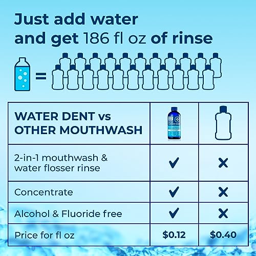 Concentrated Irrigant | Mouthwash for Water flosser | Add to Oral irrigator | Mint Flavor | When dilluted 186 fl.oz | Alcohol and Fluoride Free. Made in USA | Pack of 1 = 16.9 fl.oz WATER DENT