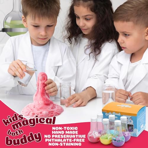 Bath Bomb Potion Kids,6 Pack Non-Toxic Fizzy Bubble Bath Explosions of Vibrant Color Colorful,Fun Time Science Toddler
