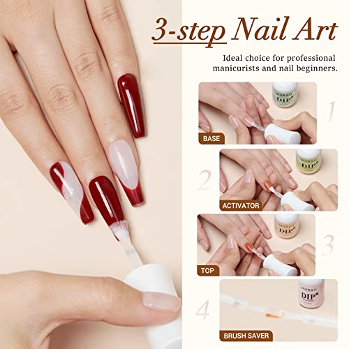 AZUREBEAUTY 4+4pc Dip Powder Liquid Set, 15ml/0.5oz, with Base/Top Coat, Activator, Brush Saver, Nail File– Fast Drying Formula, No UV Light Needed 