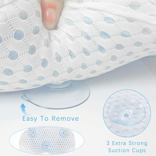 Bath Pillow Bathtub Pillow with 3 Non-Slip Suction Cups,Bath Pillow for Tub-Comfortable Bathtub Pillows for Neck Head and Back Support,Extra Thick and Soft Air Mesh Pillow for Bath,White