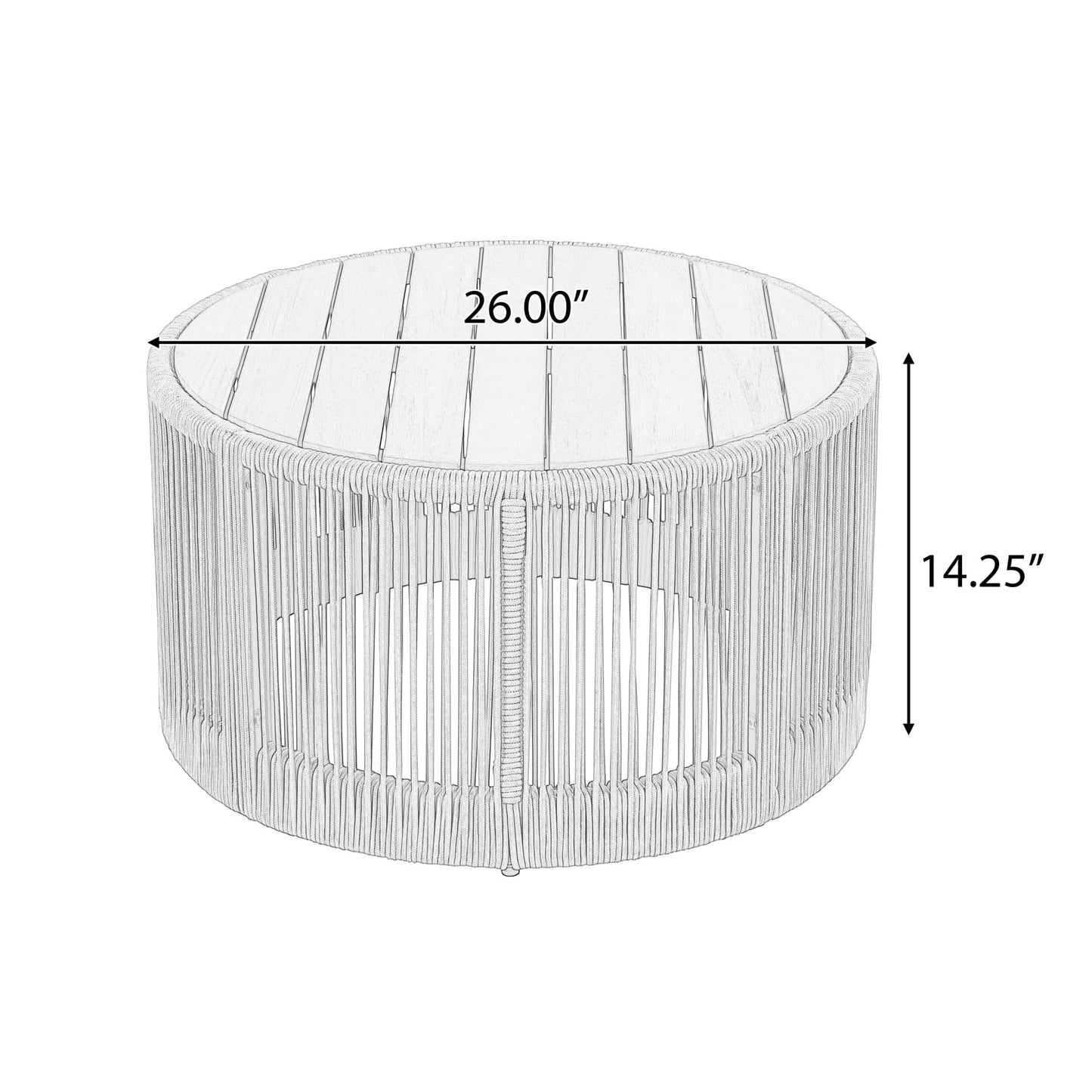 Christopher Knight Home 26" Round Coffee Table, Acacia Wood Top with Rope & Iron Base, Beige