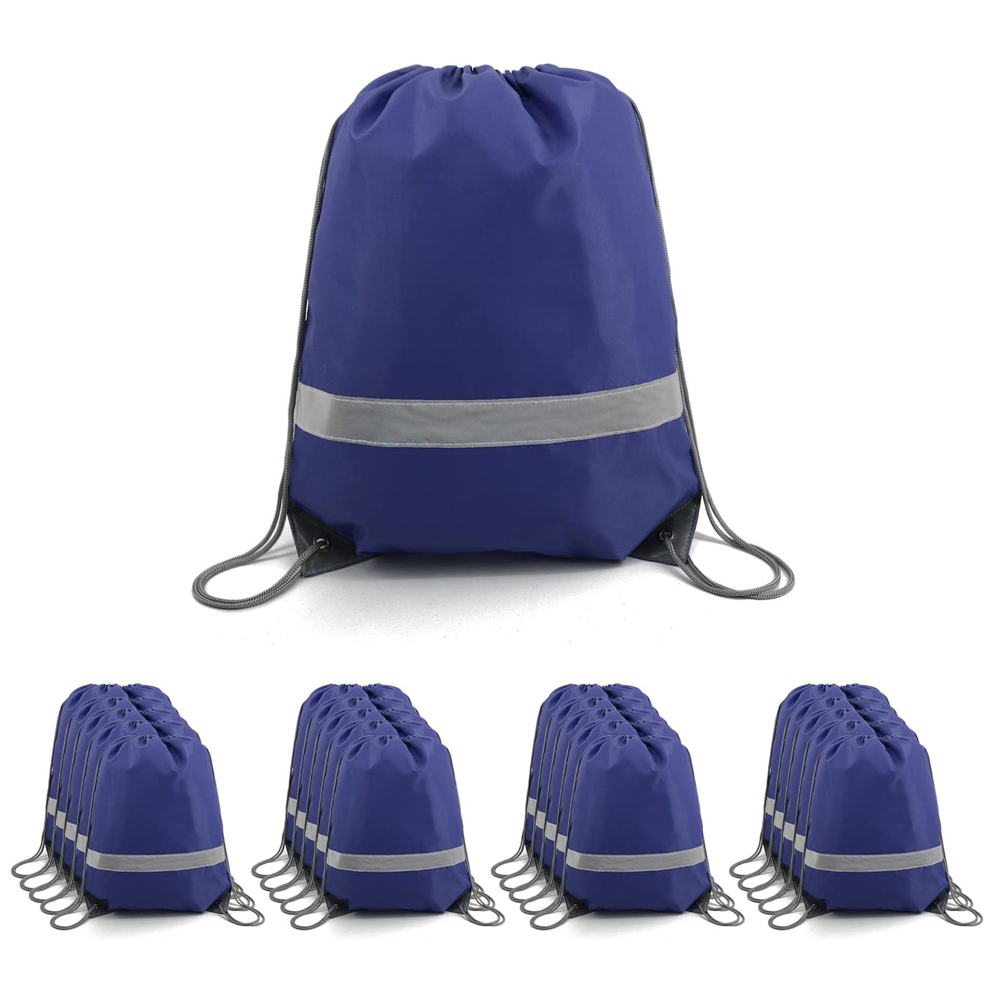 BeeGreen Reflective Drawstring Bags 20 Packs Navy Blue Large Drawstring Bags String Backpack for Gym Sports Trip with Reflective Strip Cinch Sack DIY for Women Men Team