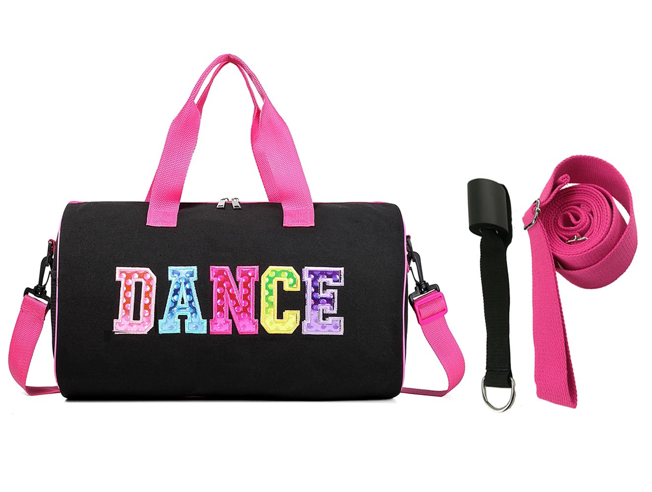 Dance Duffle Bag for Girls, Kids Toy Storage Bag,Weekend Bag,Overnight Bag,Gymnastics bag 17"Lx9"Wx9"H (Rose Set-stretch band)