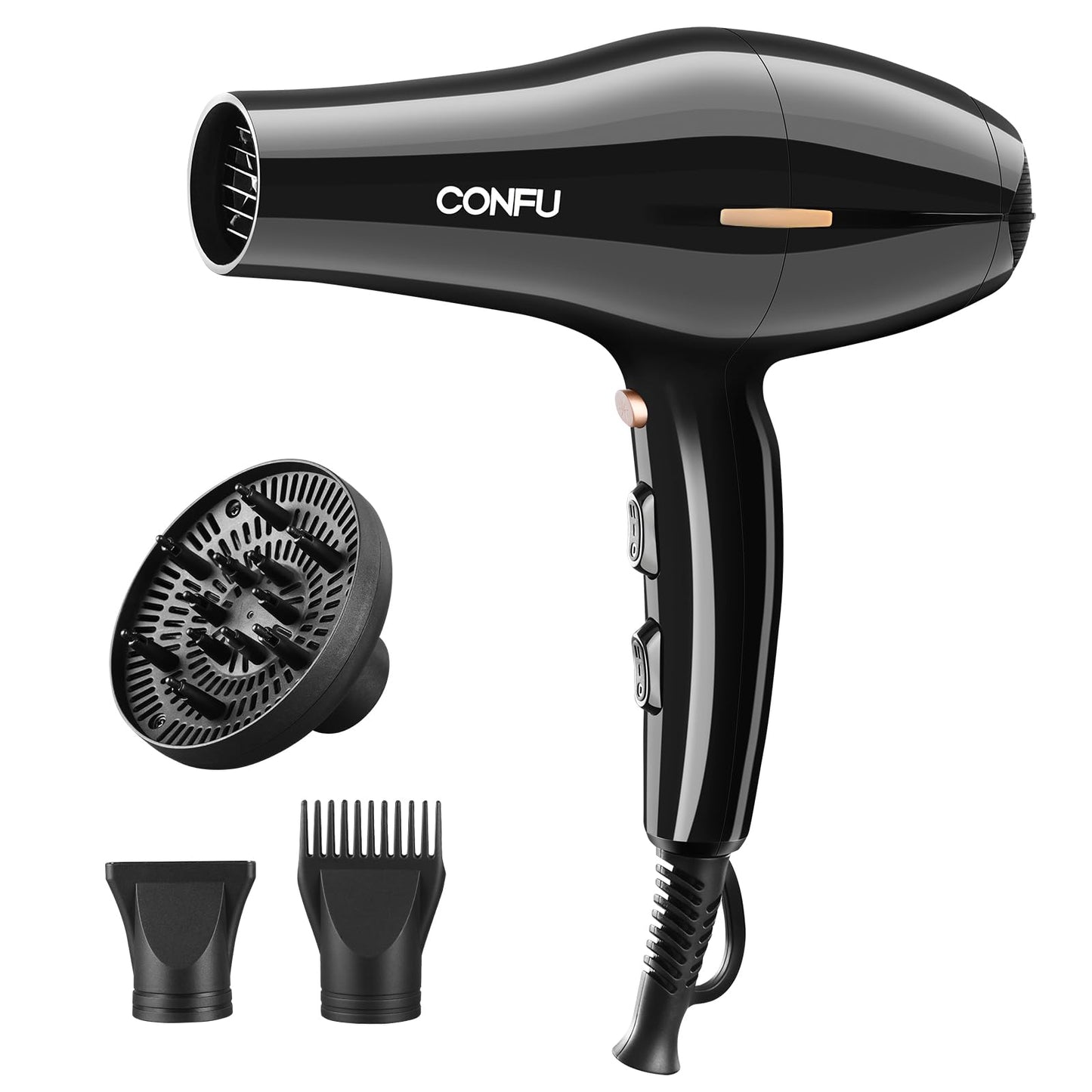 CONFU Hair Dryer, Professional Ionic Salon Blow Dryer with Diffuser for Women and Men, 5X Fast Drying, Powerful and Quiet Hair Blow Dryer for Fast & Easy Styling (1875 Watts)