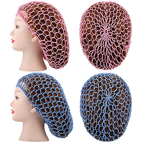 6 Pieces Hair Net Snoods for Women Sleeping Mesh Soft Rayon Knit Crochet Hairnet Long Short Curls Hair Cover Accessory (Black, Blue, Pink, Purple, Gray, Khaki)