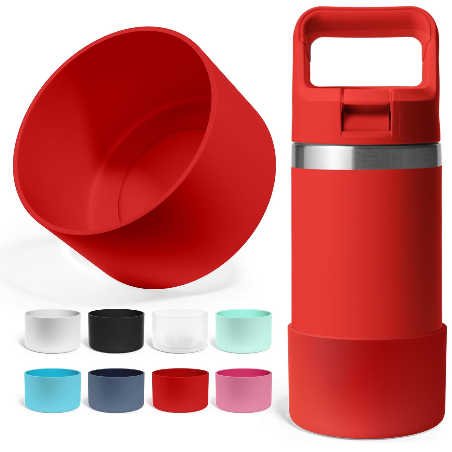 Jmoe USA Silicone Boot for Yeti Rambler Jr 12oz and 18oz Bottle | 2mm Sleeve | Anti-Slip Boot | Protector for the Bottom of your Bottle | Protects Against Dents & Scratches | BPA Free Silicone (Red)