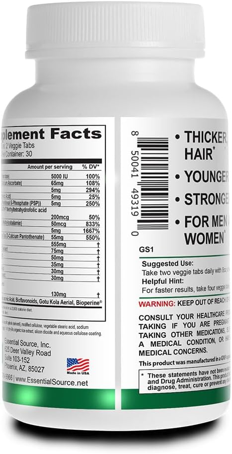 Bonita V Vegan Hair Nails and Skin Vitamins for Women - 20 Active Ingredients Including Biotin - Stronger Nails, Healthy Skin, Hair Growth - 60 EZ-TAB Veggie Tablets