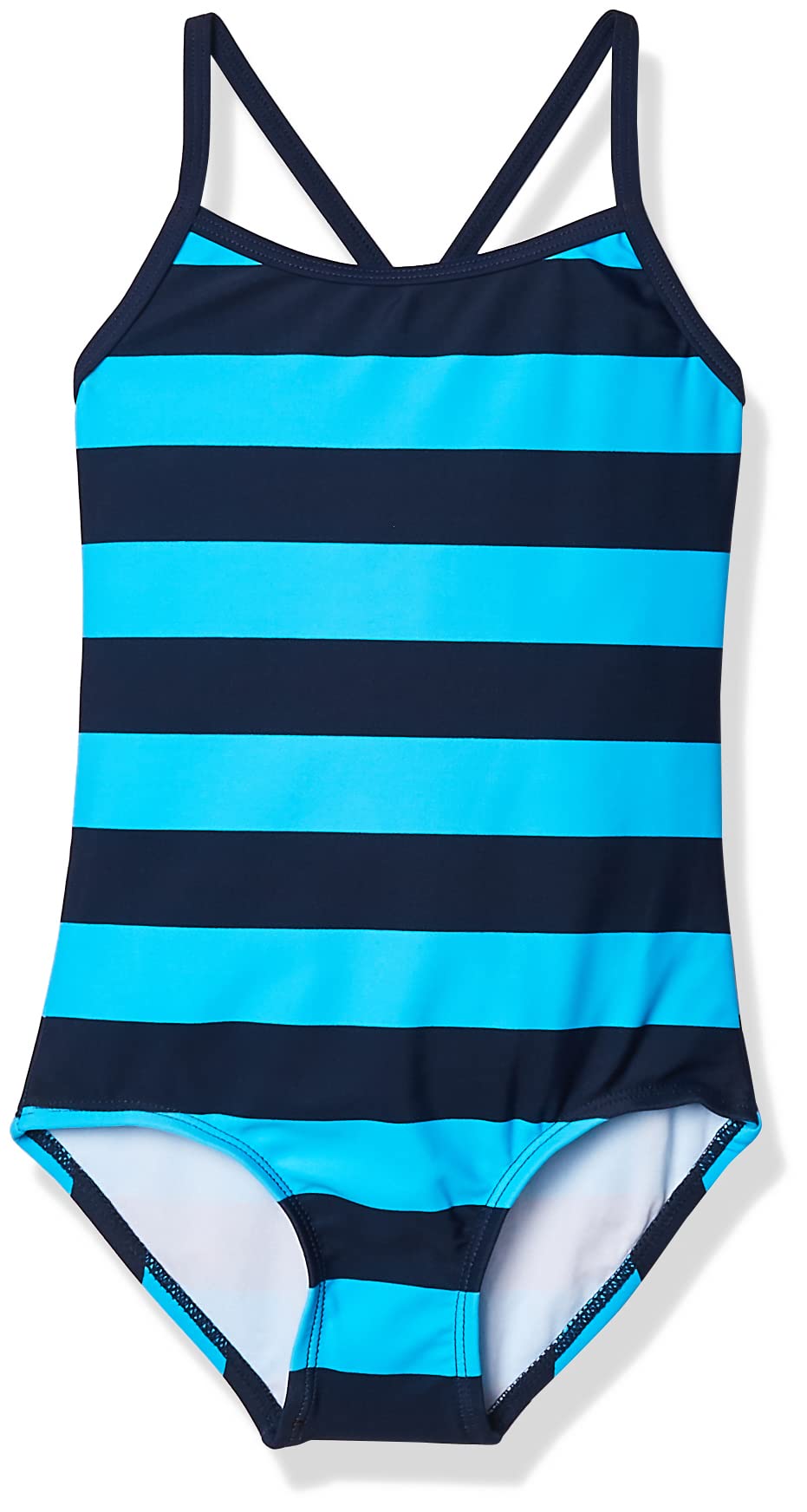 Kanu Surf Girls Beach Sport Banded 1 Piece Swimsuit, Layla Navy/Aqua Stripe, 8