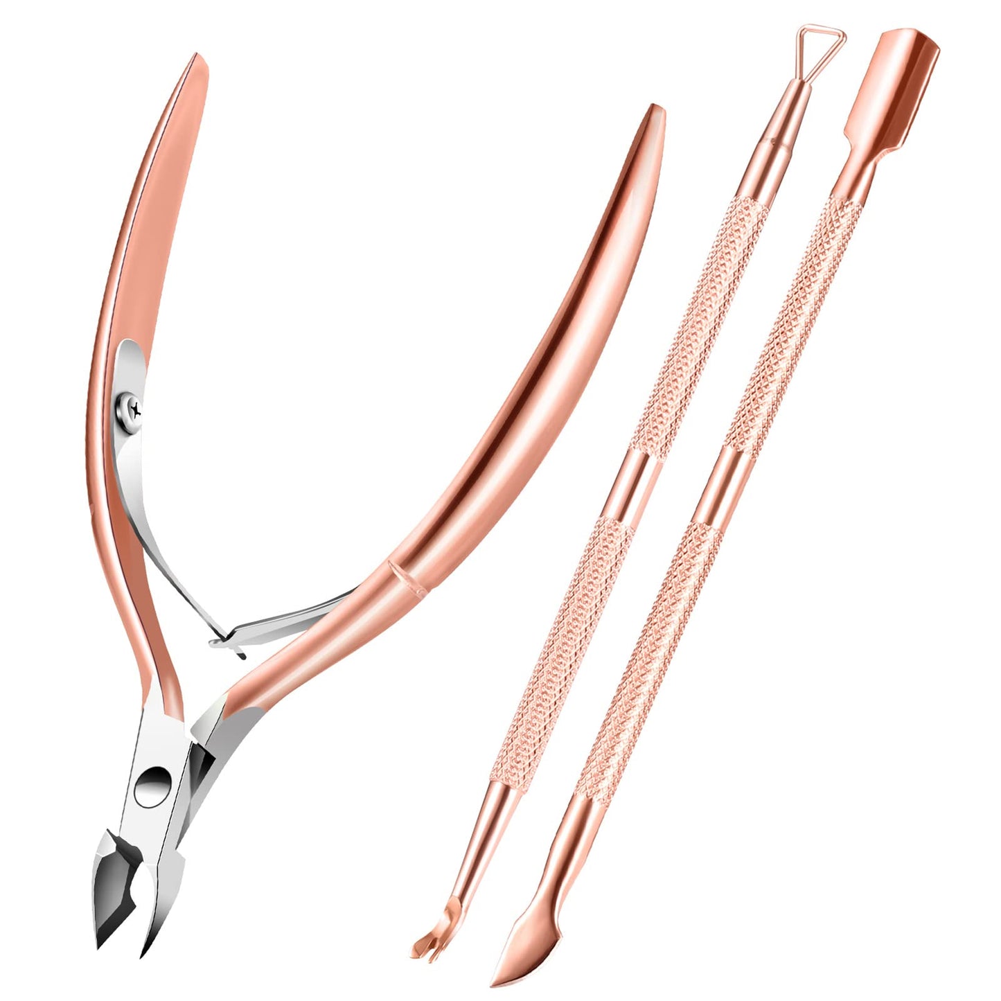 Cuticle Trimmer Cuticle Remover with Cuticle Pusher, XUNXMAS Professional Stainless Steel Durable Pedicure Manicure Tools Cutter Nipper Scissor Clipper for Fingernails and Toenails Rose Gold