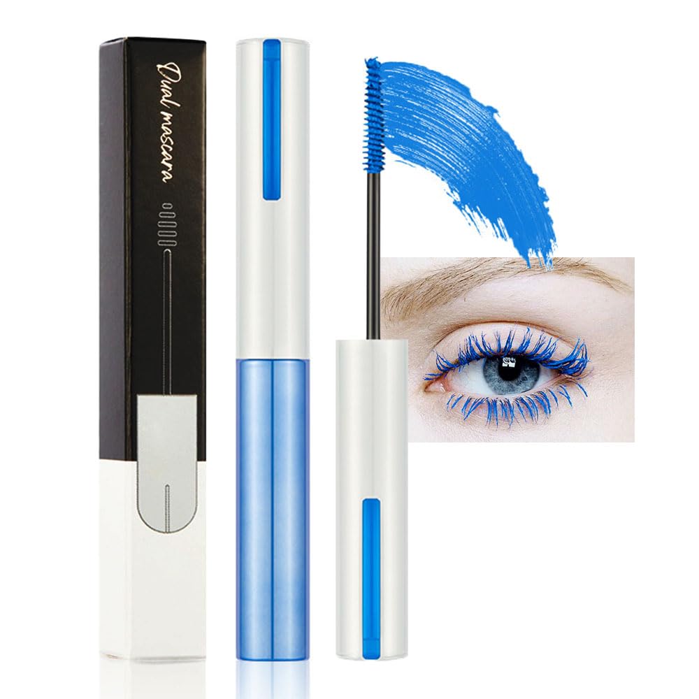 Colored Mascara for Eyelashes with Comb Set,Colorful Waterproof Mascara Long lasting Charming Voluminous Mascara for Women Cruelty Free Vegan Eye Makeup (C-1Pc 02#blue, C)