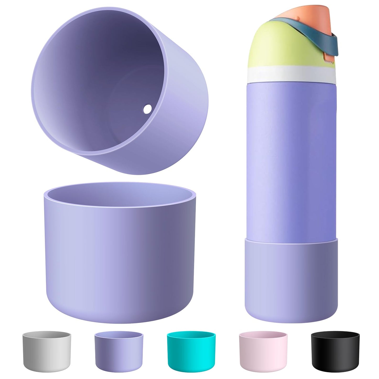 Comheral 2PCS Silicone Water Bottle Boot for Owala 24oz, Anti-Slip Protective Sleeve Bottom Bumper for FreeSip, Twist, and Flip Stainless Steel Bottles, Dishwasher Safe and BPA Free(Purple)