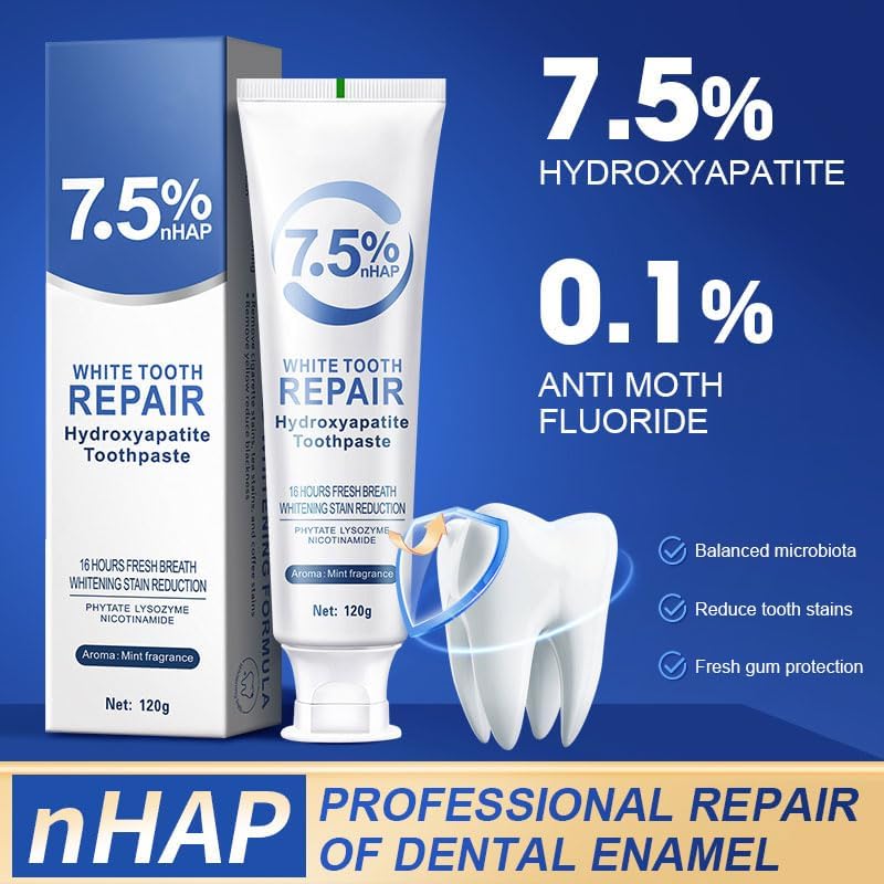 3 PCS Hydroxyapatite Toothpastes for Enamel Protection and Tooth Strengthening, Fluoride-Free with Gentle Mint, Fresh Breath, Reduce Tooth Sensitivity,Daily Use for Oral Care