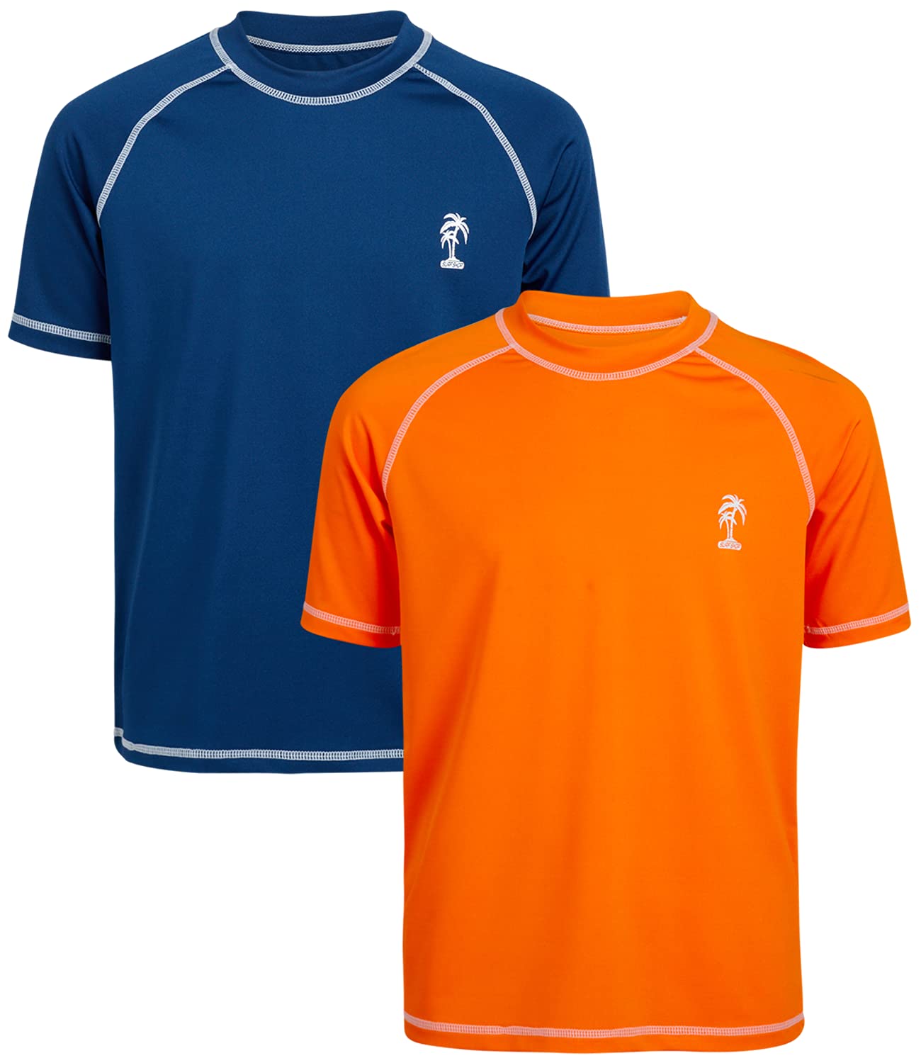 iXtreme Boys' Rash Guard Shirts - 2 Pack UPF 50+ Quick Dry Sun Protection Short Sleeve Swim Shirt - Boys' Swimwear (12M-18), Size 2T, Navy/Orange