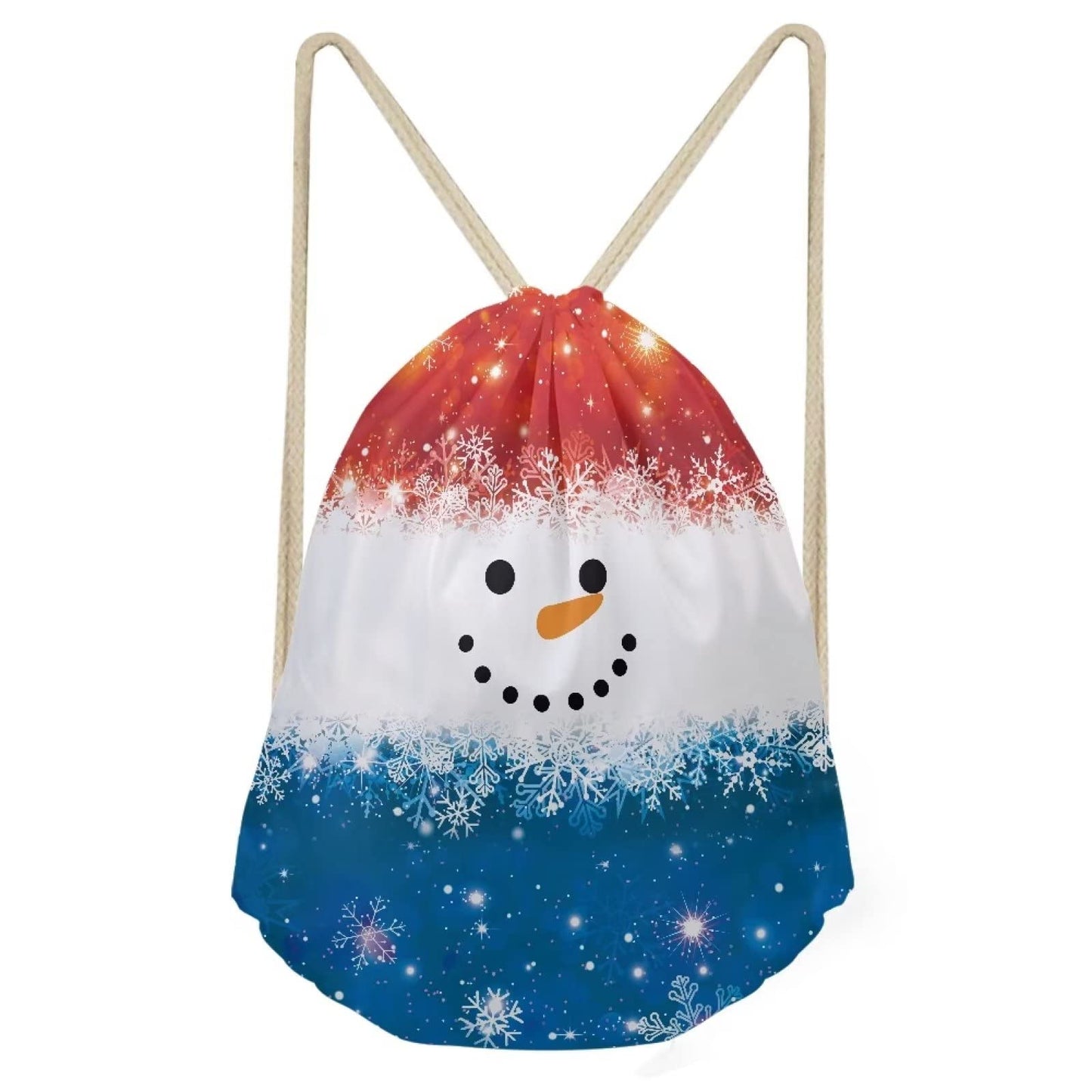 COEQINE Candy Gift Bag Women Men Drawstring Bag Chrsitmas Casual Backpack Sport Gym Sackpack for Girls Boys Print Cute Snowman Blue Red