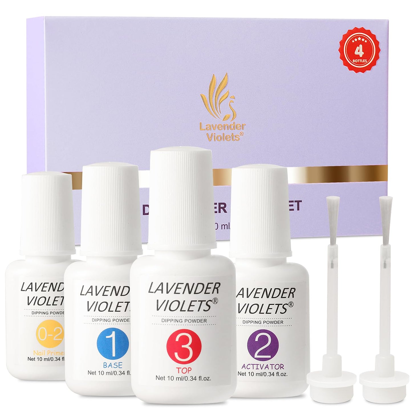 Lavender Violets Dip Powder Liquid Set with Nail Primer, Activator, Base and Top Coat Long Lasting for Dip Powder Nail Kit J781