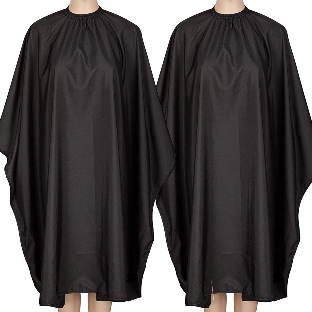Iusmnur Barber Cape, 2 Pack Professional Hair Salon Capes with Adjustable Metal Clip, Shampoo Hair Cutting Cape for Barbers and Stylists - 55 x 63 inches (Black-2pack)