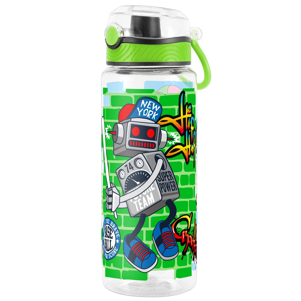 Cute Water Bottle for School Kids Girls, BPA FREE Tritan & Leak Proof & Easy Clean & Carry Handle, 23oz/ 680ml - Sports Robot