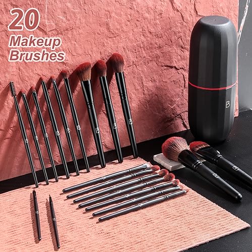 BS-MALL Makeup Brushes Set Professional – 20Pcs Premium Synthetic Foundation Powder Concealers Eye shadows Blush Makeup Brushes with Black case