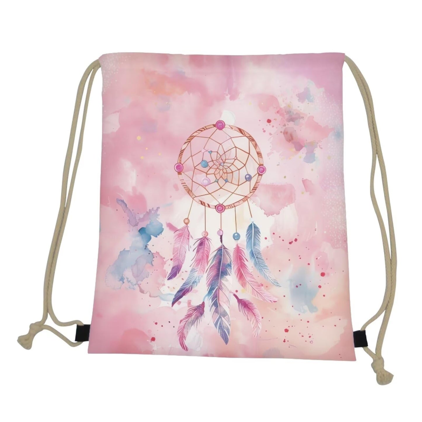 COEQINE Women Dtrawstring Bag Pink Dream Catcher Art Print Book Bag for Women Girls School Bag For First Grade