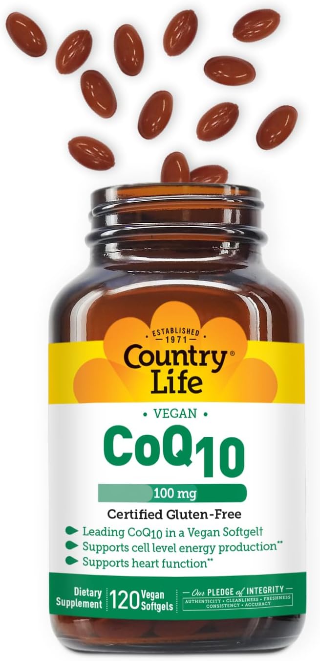 Country Life Simply CoQ10, Supports Heart Function, 100mg, 120 Softgels, Certified Gluten Free, Certified Vegan…