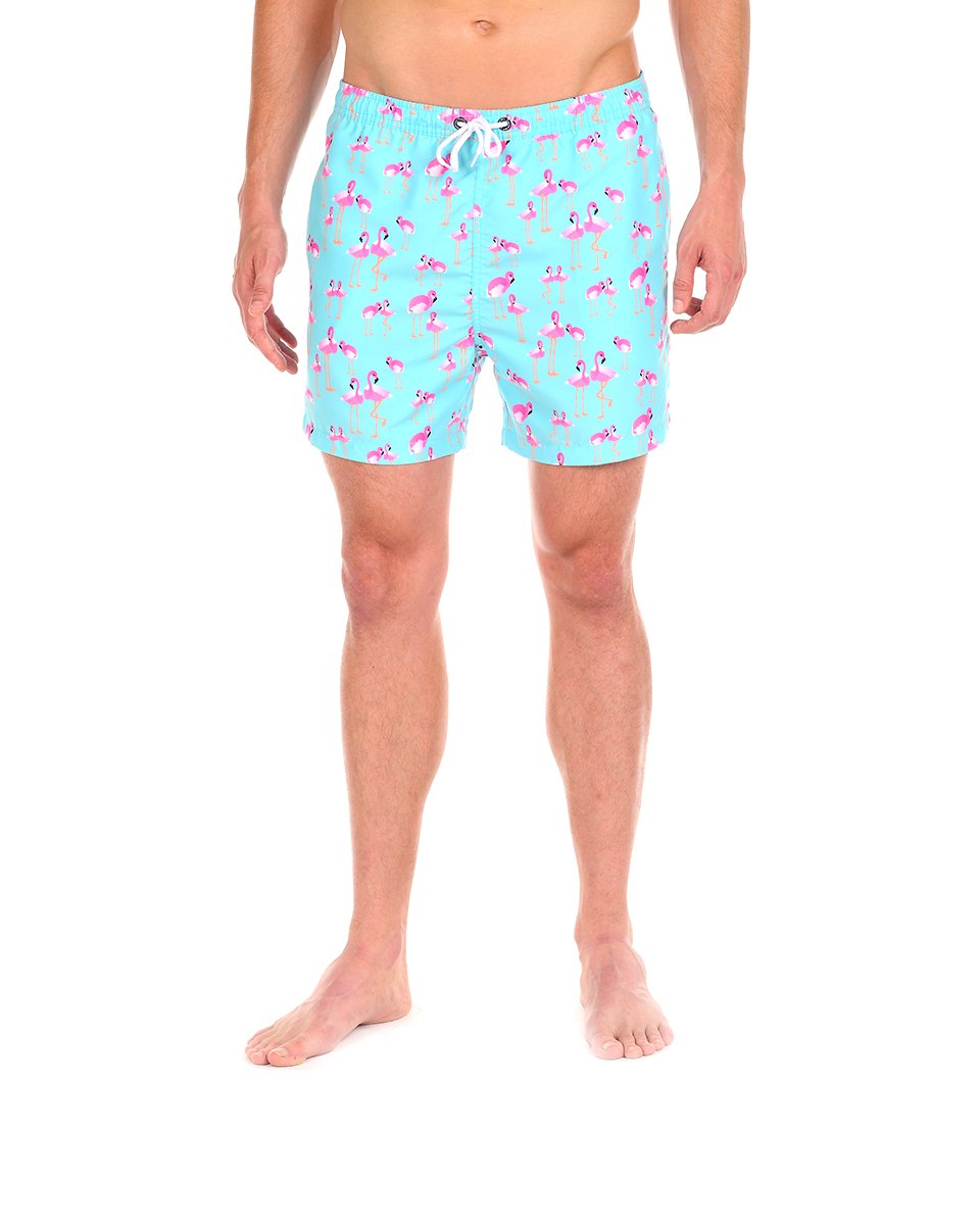 Cabana Bro Men's Swim Short - The Bromingos Flamingo Pattern Swim Trunk, Medium