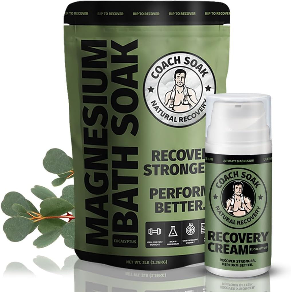 Coach Soak Recovery Bath Soak and Magnesium Lotion with MSM Eucalyptus Tea Tree Bundle (Eucalyptus)
