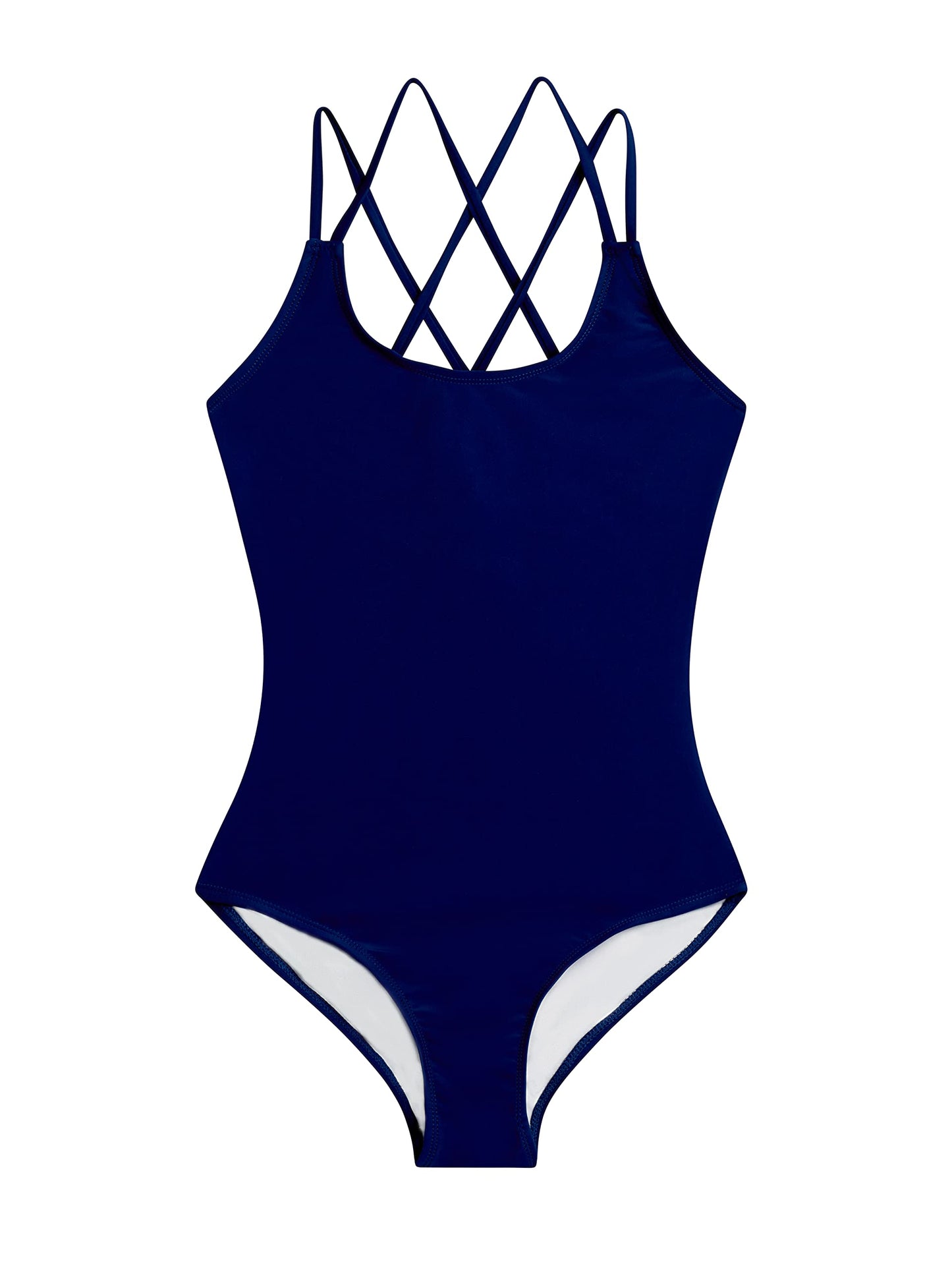 Kanu Surf Girls' Reese UPF 50+ Beach Sport Criss-Cross One Piece Swimsuit, Solid Navy, 6
