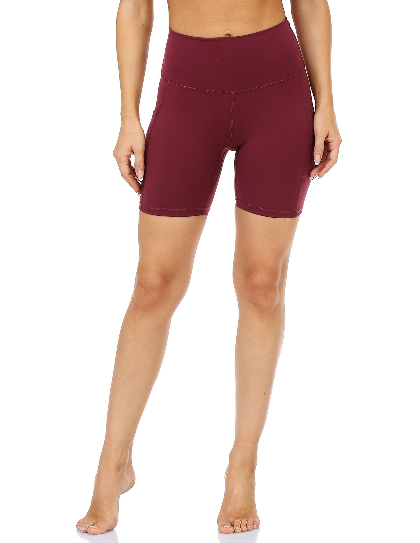Colorfulkoala Women's High Waisted Biker Shorts with Pockets 6" Inseam Workout & Yoga Tights (XS, Wine Red)