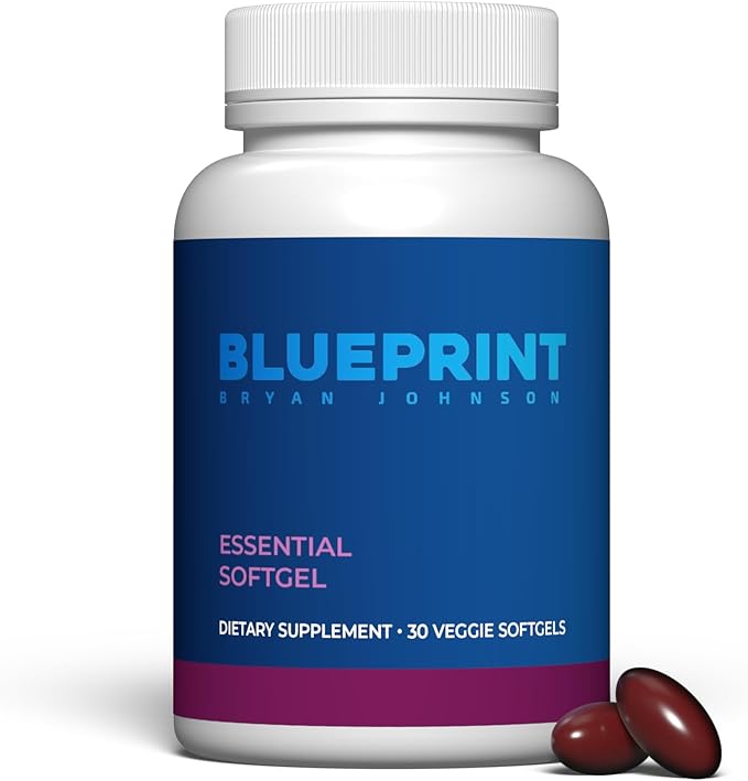 Blueprint Bryan Johnson Essential Softgel Supplement - Lutein, Zeaxanthin, Lycopene, Vitamin K1 & K2 MK-7 & MK-4 - Optimal Vision, Bone Support - Vegan, All Ages (30 Servings)