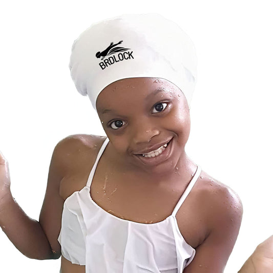 BRDLOCK Swim Cap Kids Extra Large Swim Cap for Braids and Dreadlocks Waterproof Silicone Swimming Caps for Girls Boys Children Youth Teen Large Swim Hat for Long Hair Thick Curly Hair Weavs Afro Hair