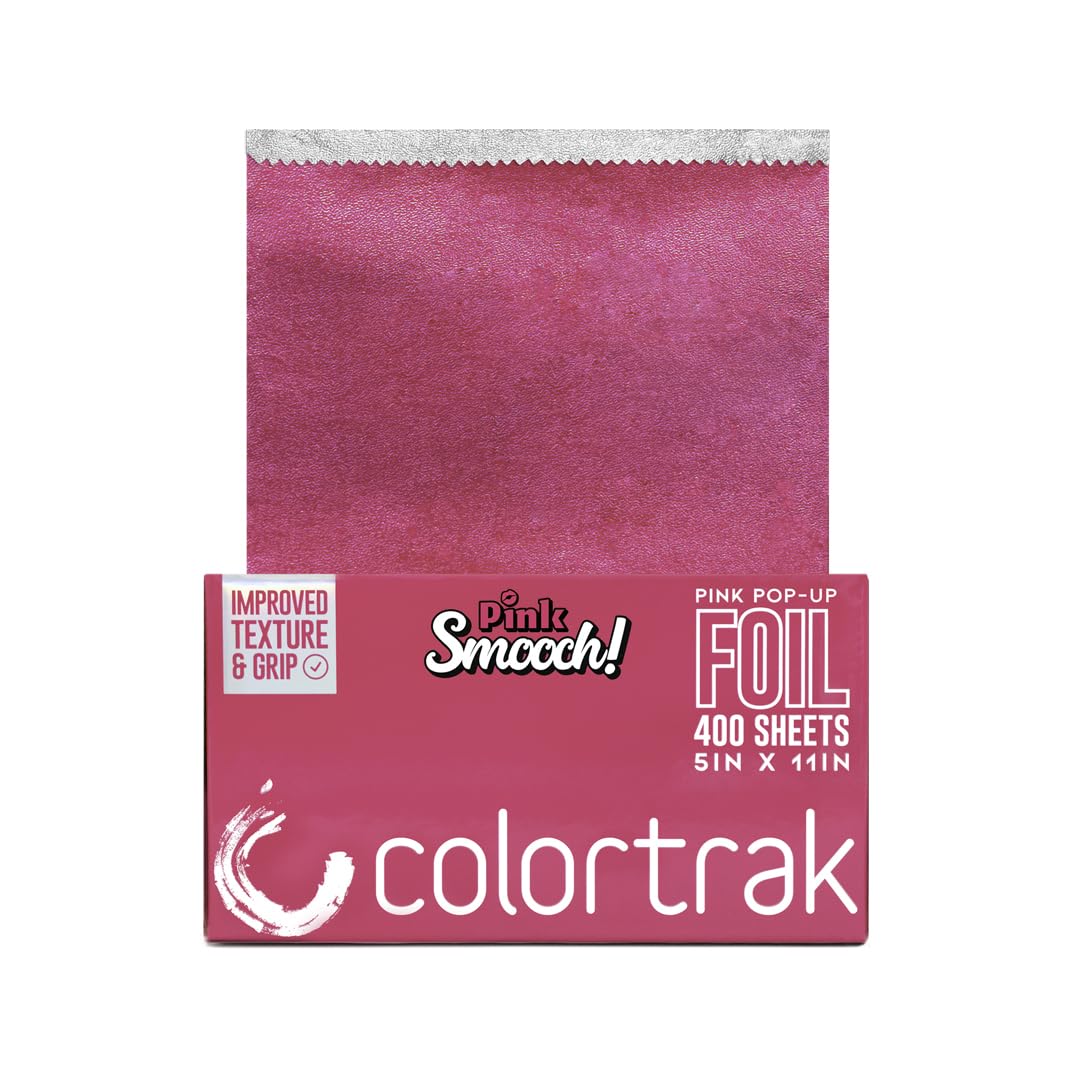 Colortrak Smooch Pop-up Foil W/Dispenser (400 Count), Pre-cut Sheets, Non-Slip Embossed Texture, 5" x 10.75" Sheets for Hair Foil Coloring and Highlighting Sheet Applications