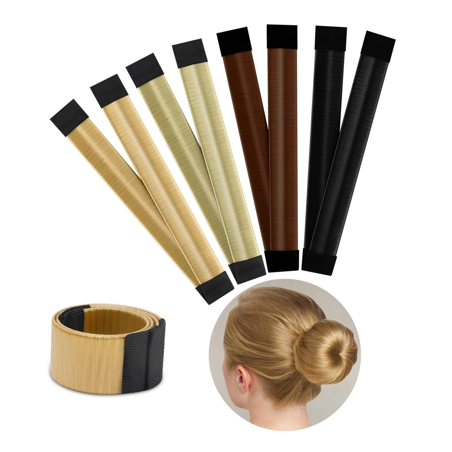 Boobeen 4 Piece Hair Bun Maker for Women DIY Girls - French Snap Roll Twist Donut Hairstyle Tool for Long Hair (4 colors B)