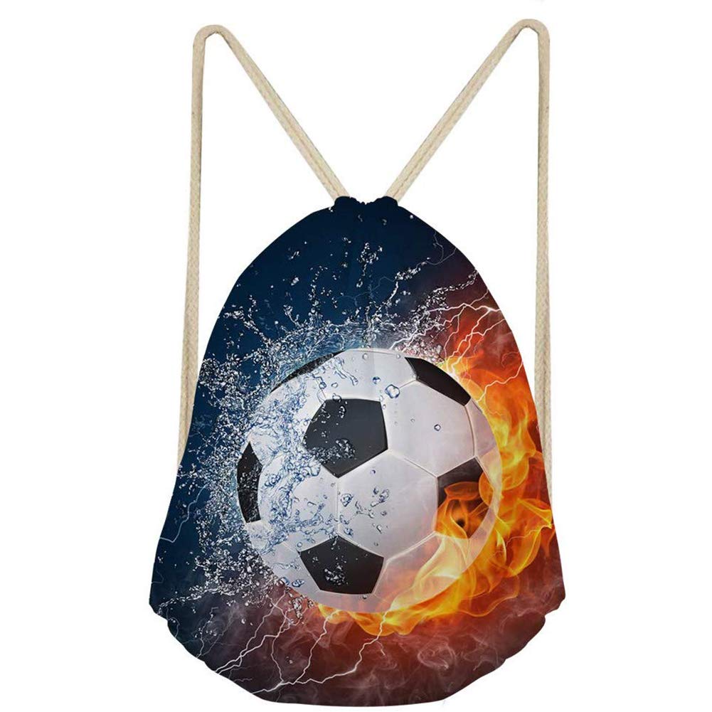 COEQINE Burning Soccer Printed Drawstring Bag Casual Lightweight Gym Sackpack Drawstring Bag for Swimming Sport Yoga Bag for Teen Boys