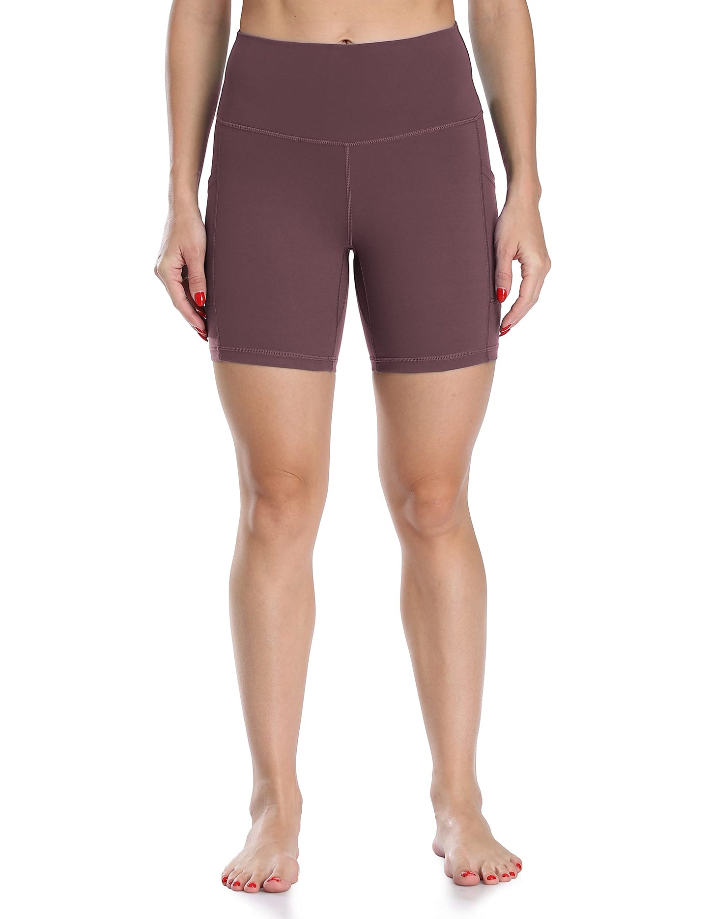 Colorfulkoala Women's High Waisted Biker Shorts with Pockets 6" Inseam Workout & Yoga Tights (XS, Dusty Red)