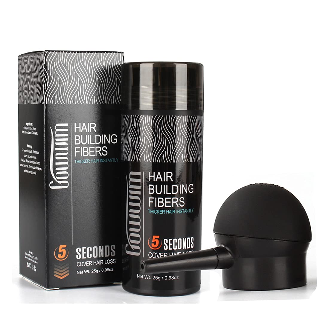 GOWWIM Hair Thickening Fibers 2-in-1 Kit Keratin Building Fibers, Spray Applicator & Hold Spray - Instantly Volumize Sparse Areas (Mid brown)