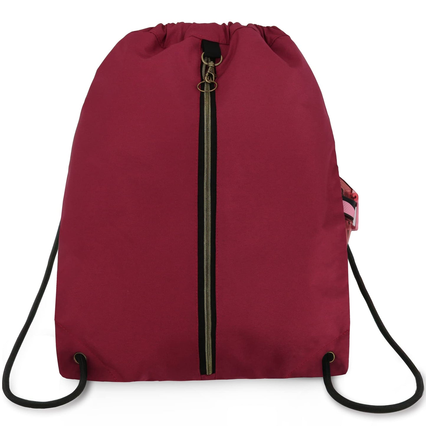BeeGreen Maroon Drawstring Backpack with 3 Zipper Pocket and 2 Inside Pouch,19.2 "x 15" Large Sports Gym Drawstring bag Draw String Bags Pack