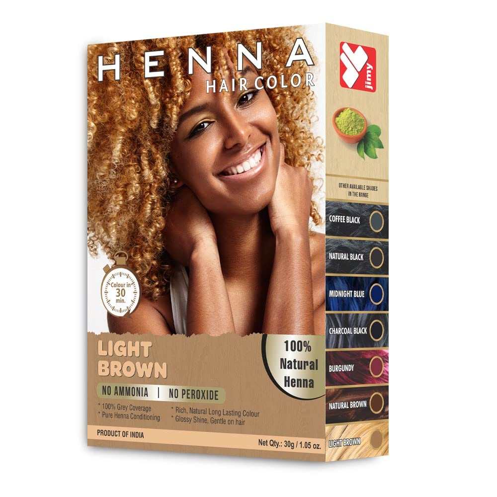 HENNA HAIR COLOR 30 Minute 100% Enriched with Herbs Semi Permanent Powder - Harsh Chemical Free for Men and Women (Light Brown)