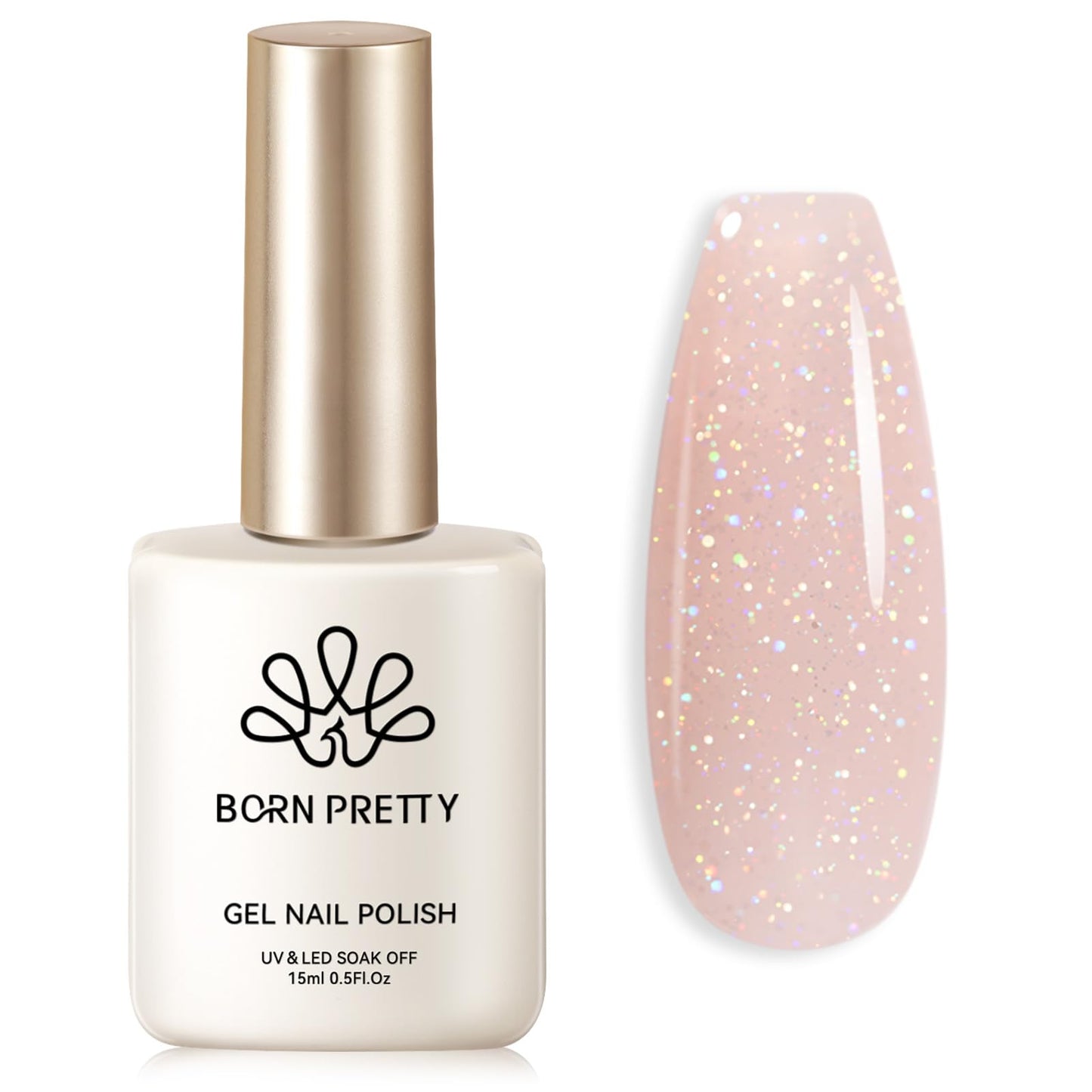 Born Pretty Jelly Gel Nail Polish Jelly Glitter Nude Pink Gel Polish Holographic Shimmer Nude Pink Natural Translucent Soak Off Hema-Free Gel Polish Nail Art DIY 15ML