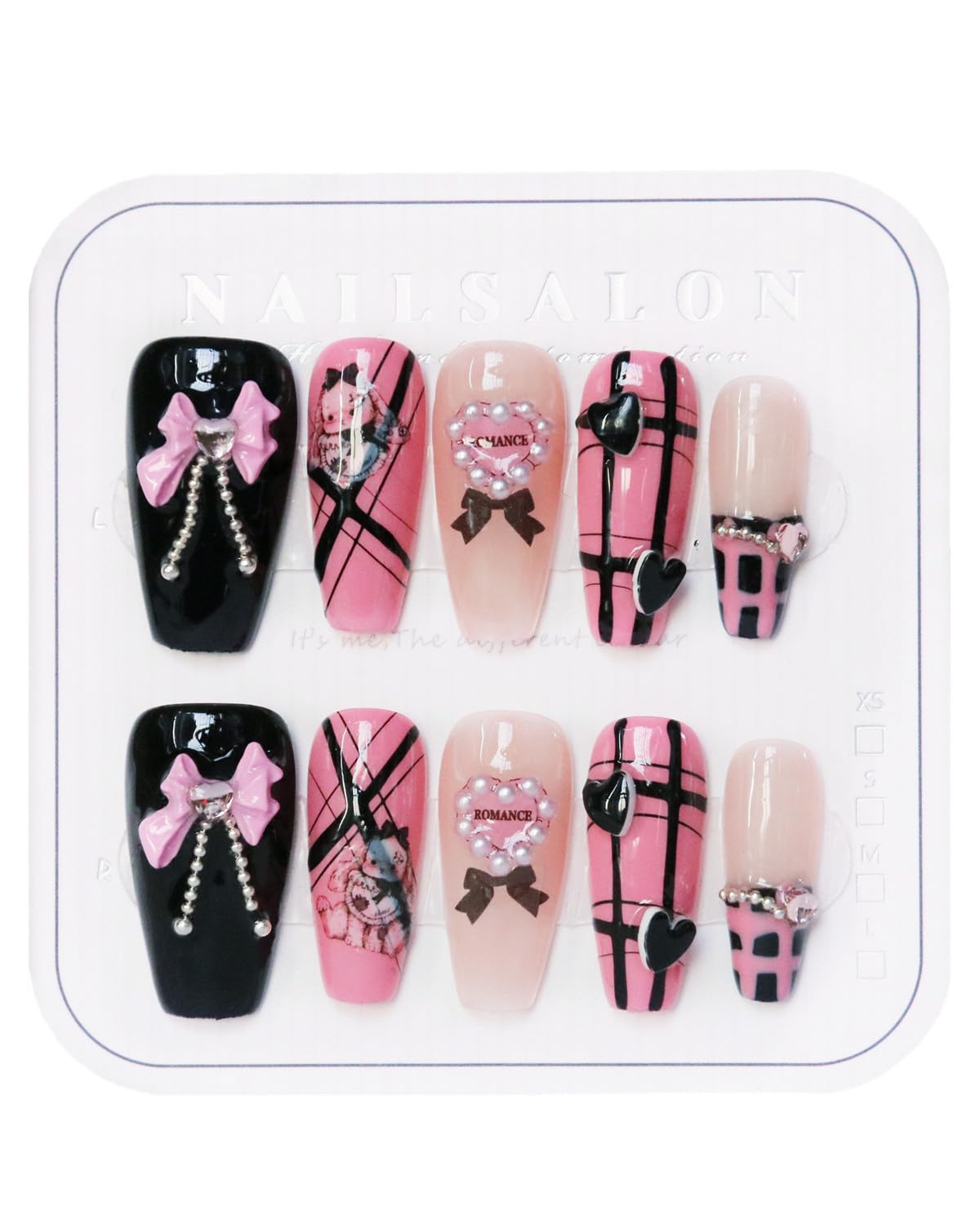 CAMILCY Press on Nails Handmade Nails Luxury Reusable Fake Nails For Girls Long Coffin Armor Pink Black Butterfly Hand Painted Salon Loveful Design Acrylic Gel UV Finished For Women 3D Nails 10PCS L